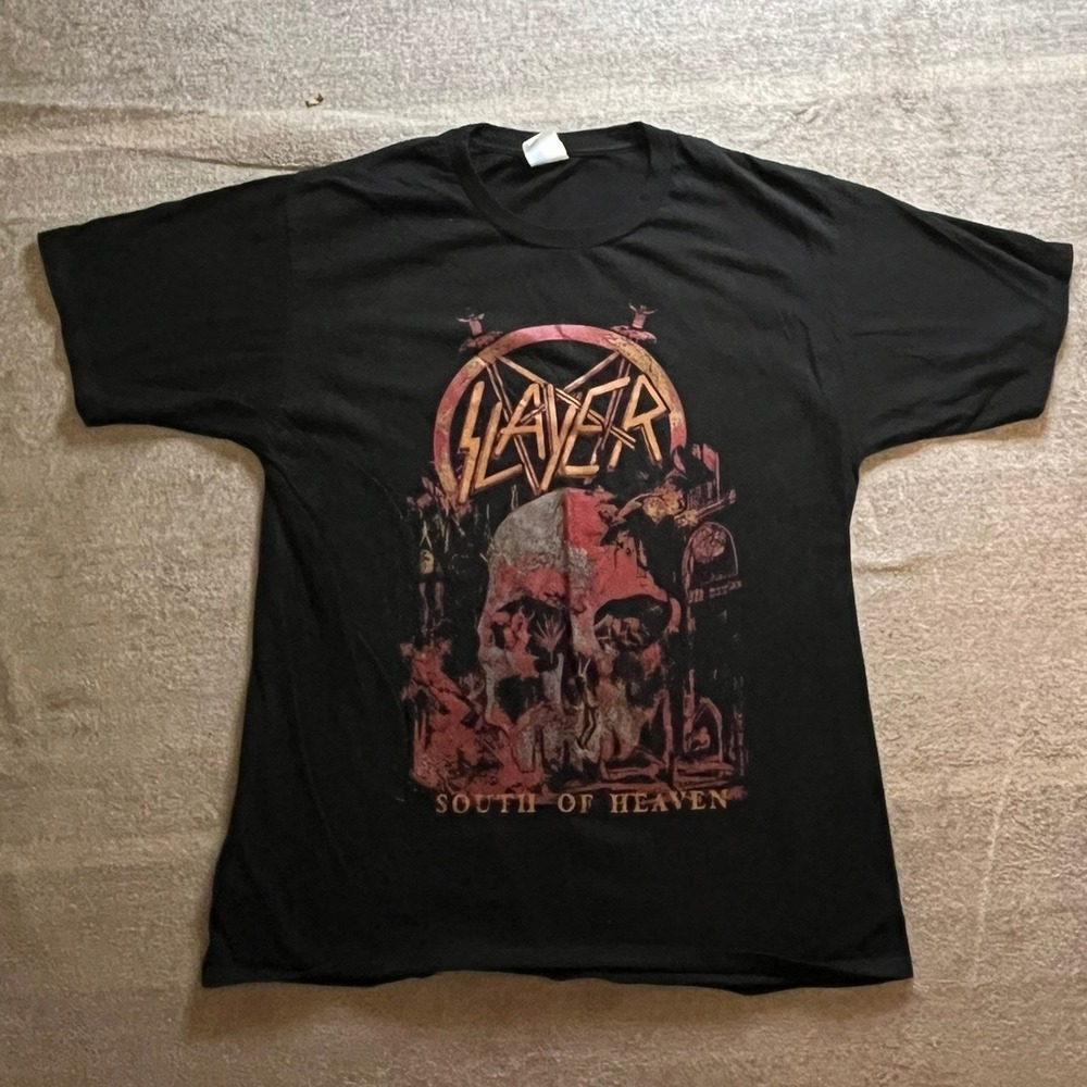Slayer South of Heaven Black Graphic T-Shirt Mens Large Port & Company Skull Tee